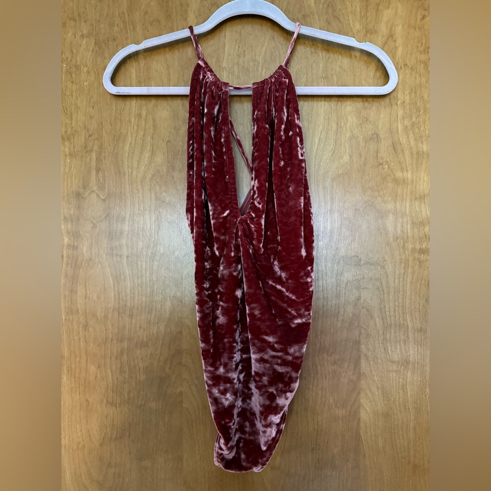 Urban Outfitters Velvet Halter Top in Deep Red